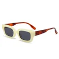 Retro rectangle sunglasses with cream white frame and tortoiseshell arms in a 45-degree view - Cream Frame Tortoise Temple (C2)