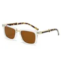 Square clear frame sunglasses with brown lenses and tortoiseshell patterned temples - Transparent Frame Tea Lens (C2)