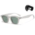 Gafas de sol cuadradas retro con montura gris claro, lentes verde oscuro y bisagra de metal - Montura gris mate Lentes verdes