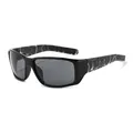 Gafas de sol deportivas negro brillo con patillas de mármol y lentes gris oscuro - Patrón de Red Negro Gris(C1)