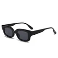 Retro thick black frame sunglasses with dark lenses in a stylish 45-degree side view - Bright Black Frame Black Grey Lens (C1)
