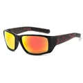 Gafas de ciclismo con lentes reflectantes naranja y patillas con patrón rojo craquelado - Patrón de Red Rojo(C3)