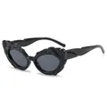 Chic black cat eye sunglasses with irregular embossed frame for men and women - Black Frame Black Grey Lens