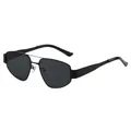 Lunettes de soleil aviateur carrées en métal noir avec double pont et verres gris - Monture Noire Verre Noir