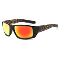 Sport-Radsonnenbrille mit schwarzem Rahmen und orangefarbenem Flammenmuster - Netzmuster Orangerot(C5)