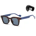Retro square sunglasses featuring tortoise brown frames and bright blue temples - Tortoise Frame Blue Temple Black Grey Lens