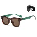 Retro square sunglasses with brown frame and unique translucent green wave temples - Tea Frame Tea Lens