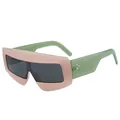 Modische Oversize-Einteiler-Sonnenbrille mit rosa Rahmen und grünen transparenten Bügeln - Rosa Rahmen Schwarzgraue Gläser Grüne Bügel