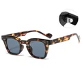 Classic tortoise shell sunglasses for men with square frames and blue-grey lenses - Leopard Frame Black Grey Lens