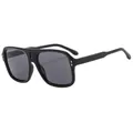Retro pilot oversized sunglasses with black frame, double bridge and yellow rivets - Glossy Black Frame/Dark Gray Lens