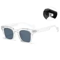 Classic transparent square sunglasses for men with dark grey lenses and metal hinges - Transparent Frame Black Grey Lens