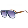 Oversized matte blue aviator sunglasses with tortoise temples and purple gradient lenses - Blue Frame Tortoise Temple (C4) / Blue Frame/Tortoise Temple/Gray Blue Lens