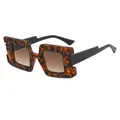 Oversized square sunglasses with 3D tortoiseshell textured frame and brown gradient lenses - Leopard Frame Gradient Brown Lens