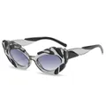 Cat eye sunglasses with gradient lenses and decorative carved frame in black and clear - Grey Black Frame Gradient Grey