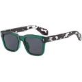 Retro-Quadrat-Sonnenbrille mit dunkelgrünem Rahmen und Bügeln im Camouflage-Muster - Grüner Rahmen Schildpatt-Beine