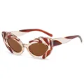 Cat eye sunglasses featuring amber flame pattern frames and brown lenses in 45-degree view - Brown Red Frame Brown Lens