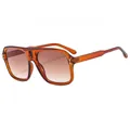 Fashionable oversized square sunglasses with brown gradient lenses and amber frames - Clear Brown Frame/Gradient Brown Lens