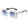 Oversized white square sunglasses with textured frame and purple gradient lenses - White Frame Blue Gradient Lens