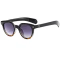 Gafas de sol ovaladas vintage en negro y carey con lentes degradadas violetas y remaches - Negro y Carey / Degradado Té