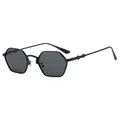 Fashionable angular metal hexagonal sunglasses with dark grey lenses and retro frame design - Black Frame Grey Lens