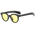 Retro oval sunglasses in glossy black frame with bright yellow lenses and star rivets - Glossy Black Frame Yellow Lens
