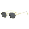 Chic hexagonal metal sunglasses with gold frames and dark lenses on white background - Gold Frame Grey Lens