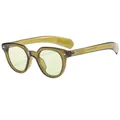 Vintage oval translucent olive green sunglasses with yellow lenses and rivet details - Olive Green