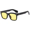 Retro quadratische schwarze Sonnenbrille mit gelben Gläsern und Sternnieten für Damen - Schwarzer Rahmen Gelbe Gläser