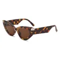 Schicke Cat-Eye-Sonnenbrille mit Schildpatt-Muster, braunen Gläsern und Silberverzierung - Schildpatt Rahmen Tee Gläser