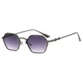 Hexagonal gunmetal sunglasses with gradient purple lenses and cross-patterned metal temples - Gradient Lens Style / Gunmetal Double Gray