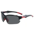 Polarisierte Sportsonnenbrille mit schwarz-rotem Halbrandrahmen zum Radfahren und Wandern - Schwarz Roter Rahmen Mit Grauen PC Gläsern (C14)