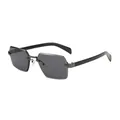 Randloze zonnebril met donkergrijze veelhoekige glazen en metalen neusbrug - Gunmetal Frame Donkergrijze Lens