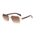Randloze retro zonnebril met bruine gradiënt glazen en schildpadpatroon pootjes - Gouden Frame Verloop Thee Lens