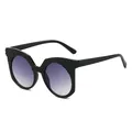 Women's black round sunglasses with textured frames and purple gradient lenses - Black Frame Gradient Gray Lens
