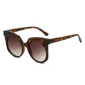 Women's round tortoise sunglasses with black quilted texture and gradient brown lenses - Leopard Frame Gradient Tea Lens