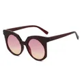 Women's burgundy round sunglasses with woven lattice texture and gradient lenses - Tea Frame Tea Pink Lens