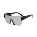 Futuristic rimless shield sunglasses with silver mirrored lens and black temples - Black Frame Silver Mirror