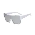 White rimless wraparound sunglasses with silver mirror lens for sports and cycling - White Frame Silver Mirror