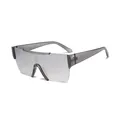 Frameless oversized dark grey gradient shield sunglasses for sport and cycling use - Grey Frame White Mercury