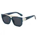 Moderne vierkante zonnebril met blauw marmeren montuur en gouden metalen details - Normaal / Standaard (incl. 13% btw) effen blauw montuur grijze glazen