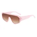 Futuristische oversized roze zonnebril met bruine gradiëntglazen op witte achtergrond - Roze Montuur Bruine Glazen (C1)