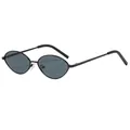 Retro oval sunglasses with thin black metal frames and dark lenses in 45-degree view - Black Frame Black Grey Lens