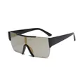 Frameless oversized shield sunglasses with light brown mirror lenses and wide black temples - Black Frame Gold Mirror