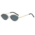 Retro oval sunglasses with gold metal frame and dark grey lenses for a chic street look - Gold Frame Black Grey