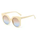 Lunettes de soleil rondes crème pour femmes avec texture matelassée et verres dégradés - Monture Beige Verres Marron Bleu