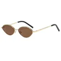 Retro oval sunglasses with gold metal frame and dark brown lenses for a stylish look - Gold Frame Tea Lens