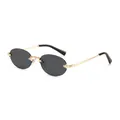Fashionable rimless oval sunglasses with gold metal frames and dark tinted lenses - Gold Frame Grey Lens