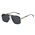 Men's fashion square sunglasses with black frames, gold metal bridges and dark lenses - C1 Black Gold Frame Black Grey Lens