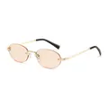 Minimalist oval rimless sunglasses with gold metal frame and orange lenses on white background - Gold Frame Light Tea Lens