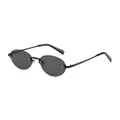 Minimalist black oval rimless metal sunglasses with dark grey lenses and retro style - Black Frame Grey Lens